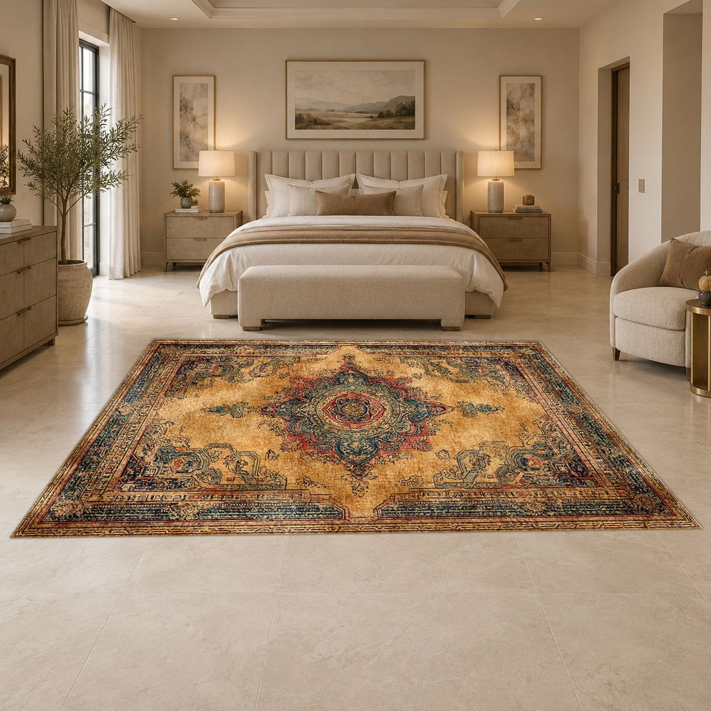 Mustard and Rust Vintage Medallion printed area rug