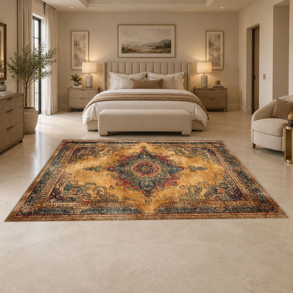 Mustard and Rust Vintage Medallion printed area rug