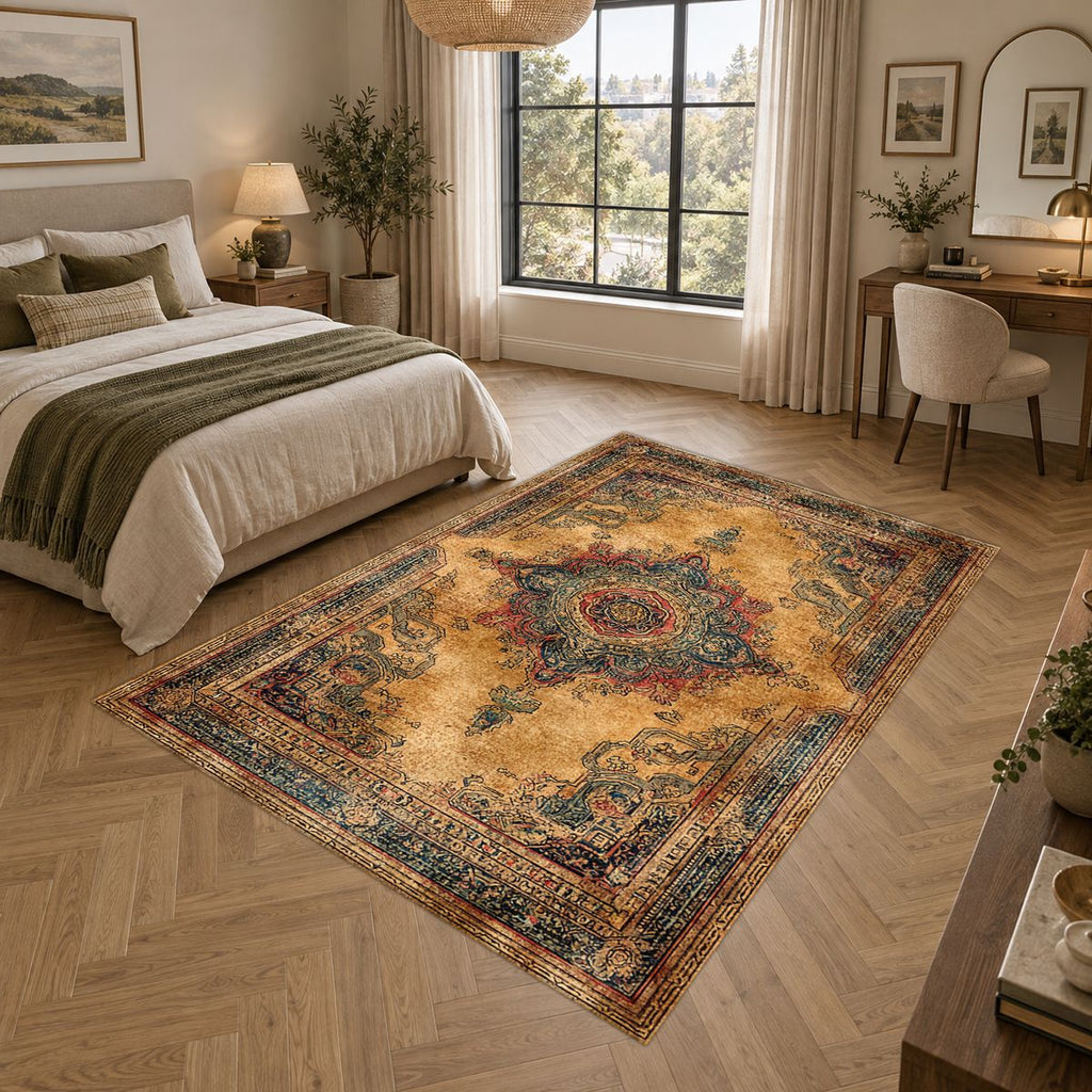 Mustard and Rust Vintage Medallion printed area rug