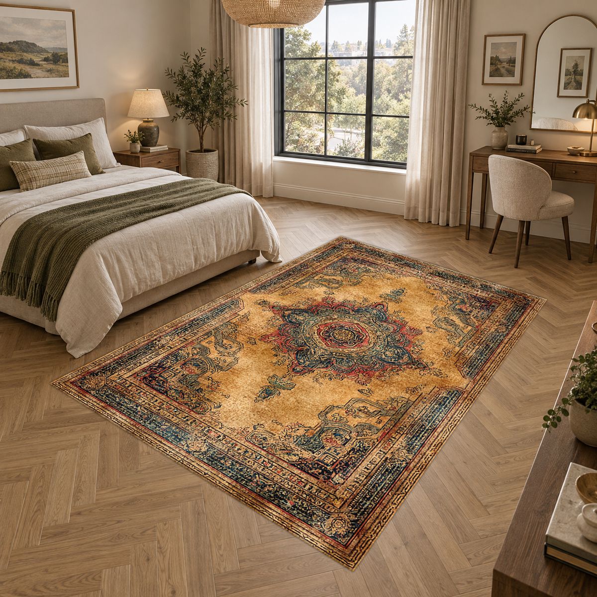 Mustard and Rust Vintage Medallion printed area rug