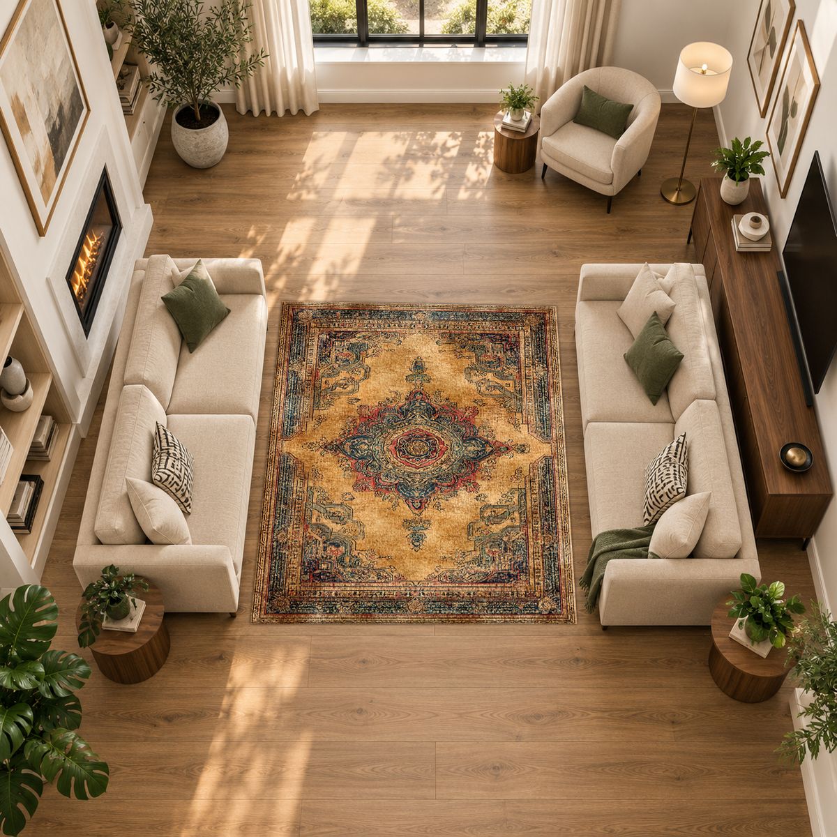 Mustard and Rust Vintage Medallion printed area rug