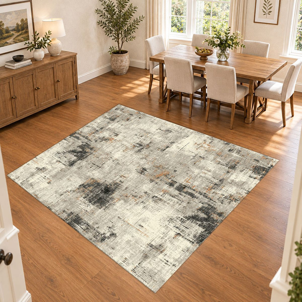Gray and White Abstract Distressed printed area rug