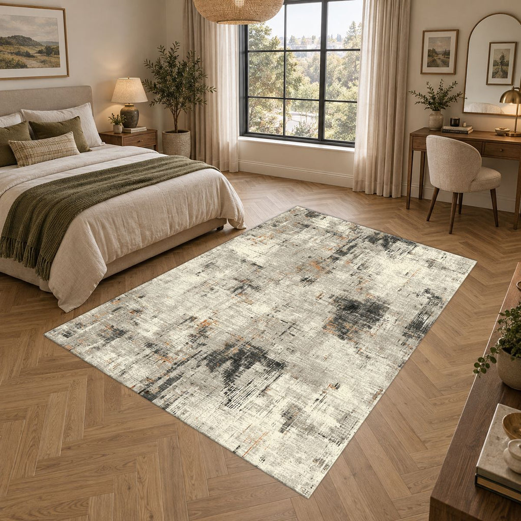 Gray and White Abstract Distressed printed area rug