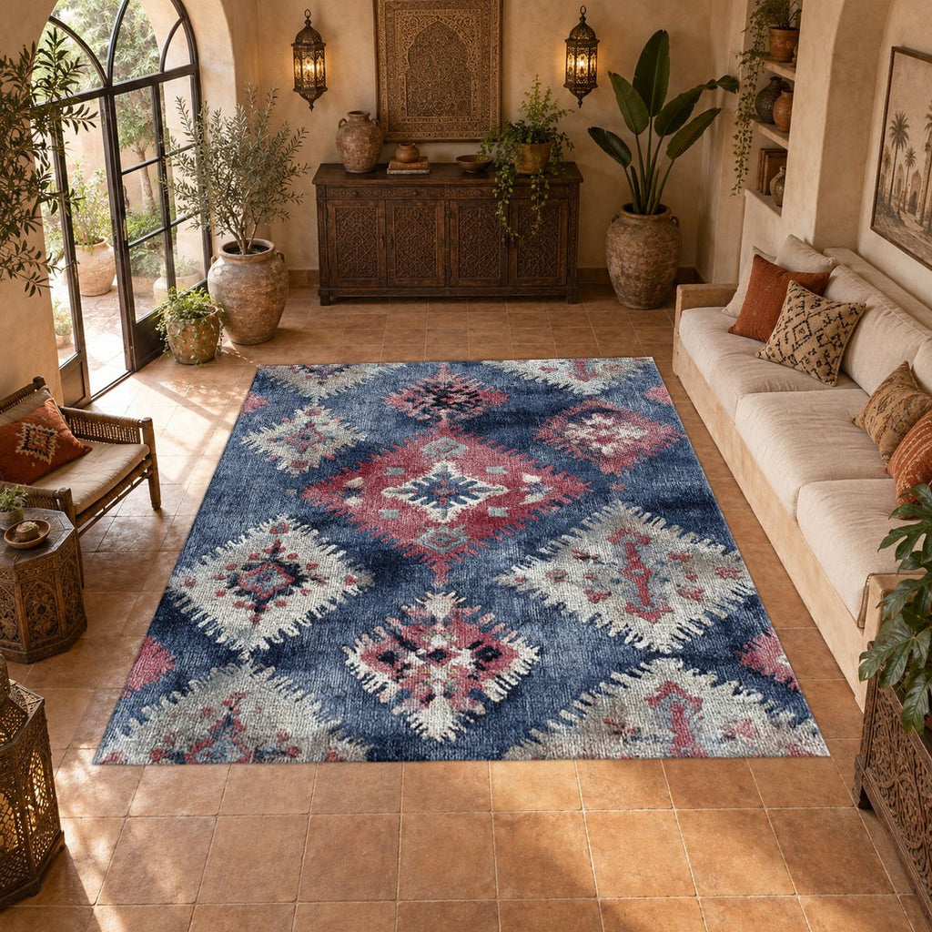 Lavender and Pink Faded Kilim printed area rug