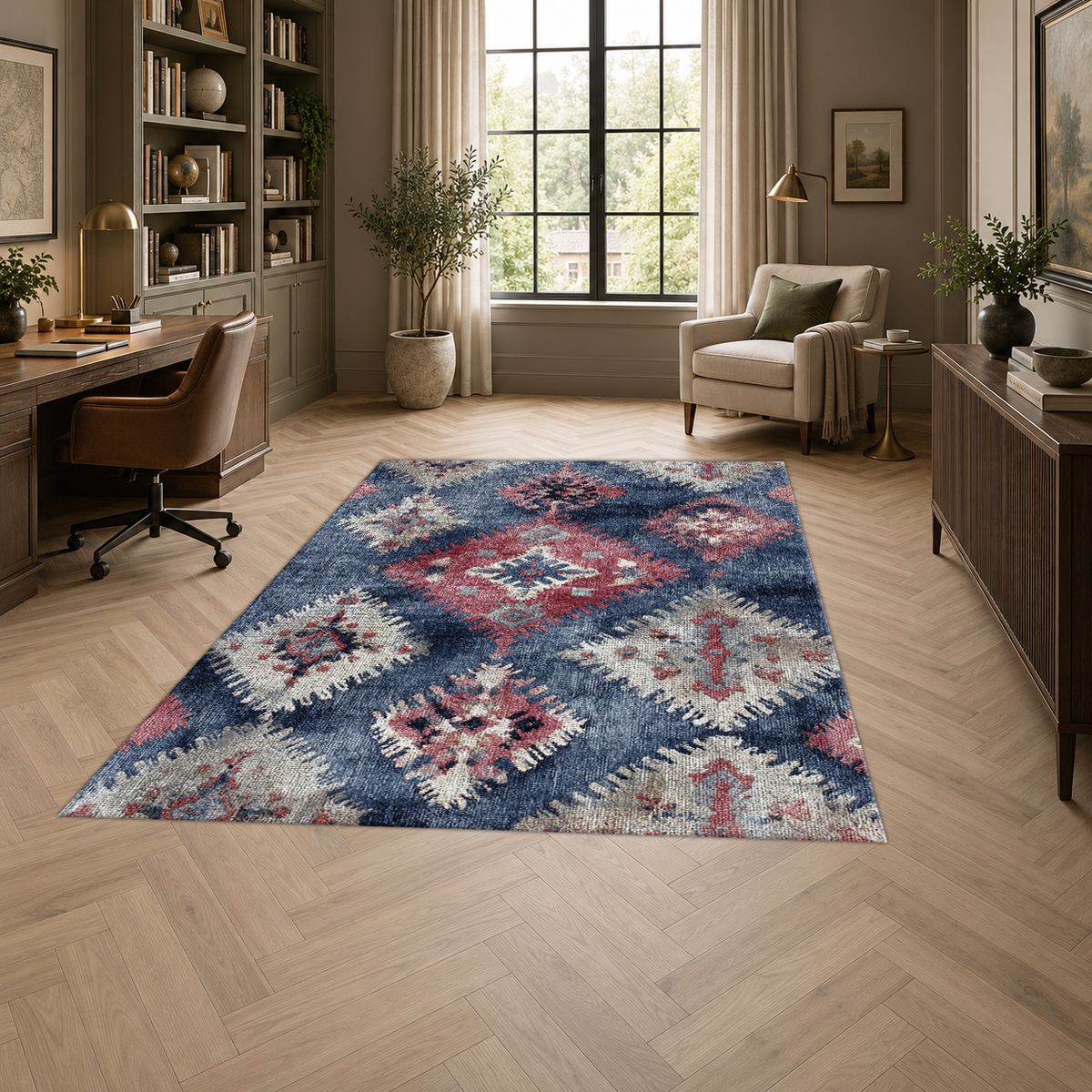 Lavender and Pink Faded Kilim printed area rug