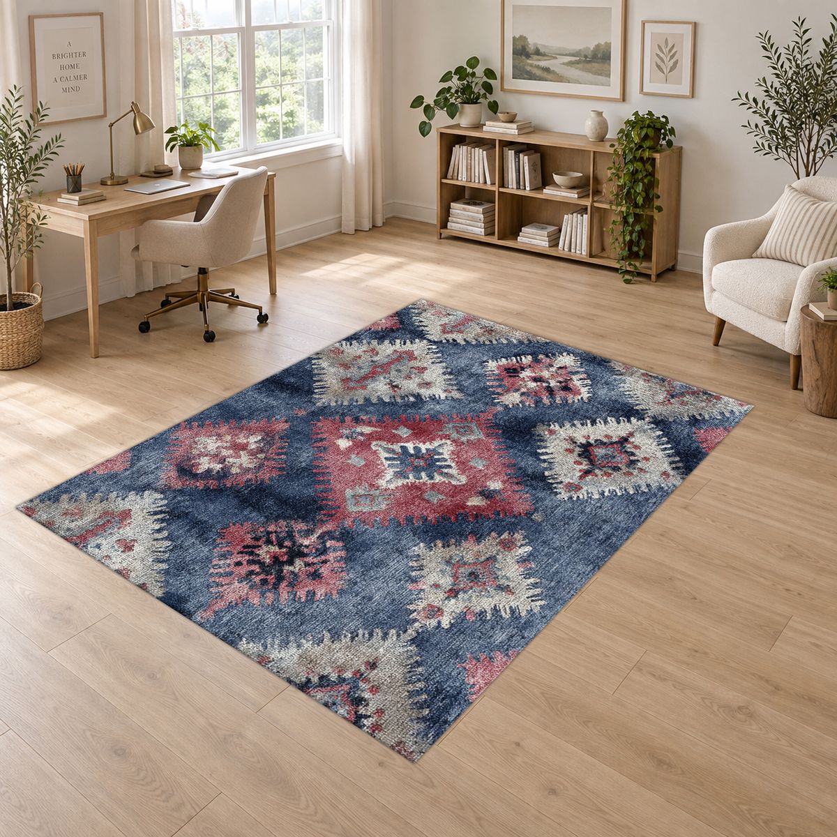 Lavender and Pink Faded Kilim printed area rug