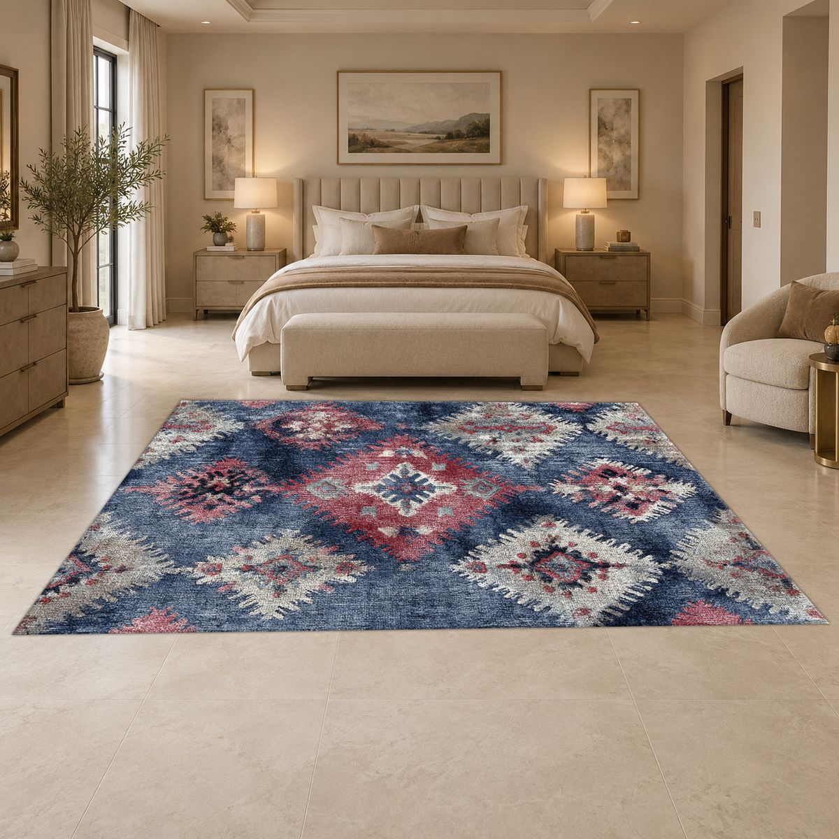 Lavender and Pink Faded Kilim printed area rug