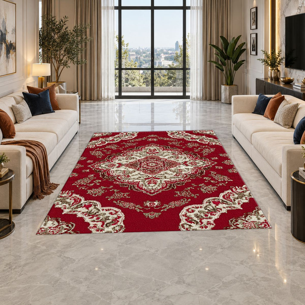 Crimson and Ivory Floral Persian printed area rug