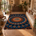 Navy and Orange Boho Mandala printed area rug