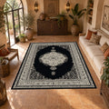 Black and Silver Classic Medallion printed area rug