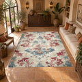 Faded Red and Blue Damask printed area rug