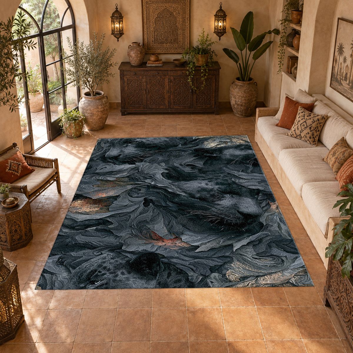 Charcoal Panther Abstract Texture printed area rug