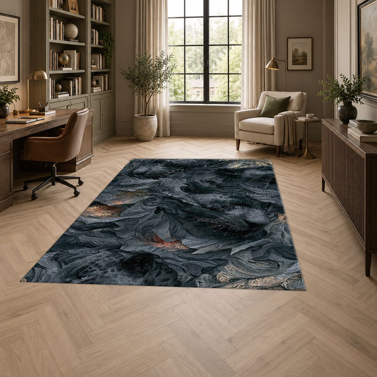 Charcoal Panther Abstract Texture printed area rug