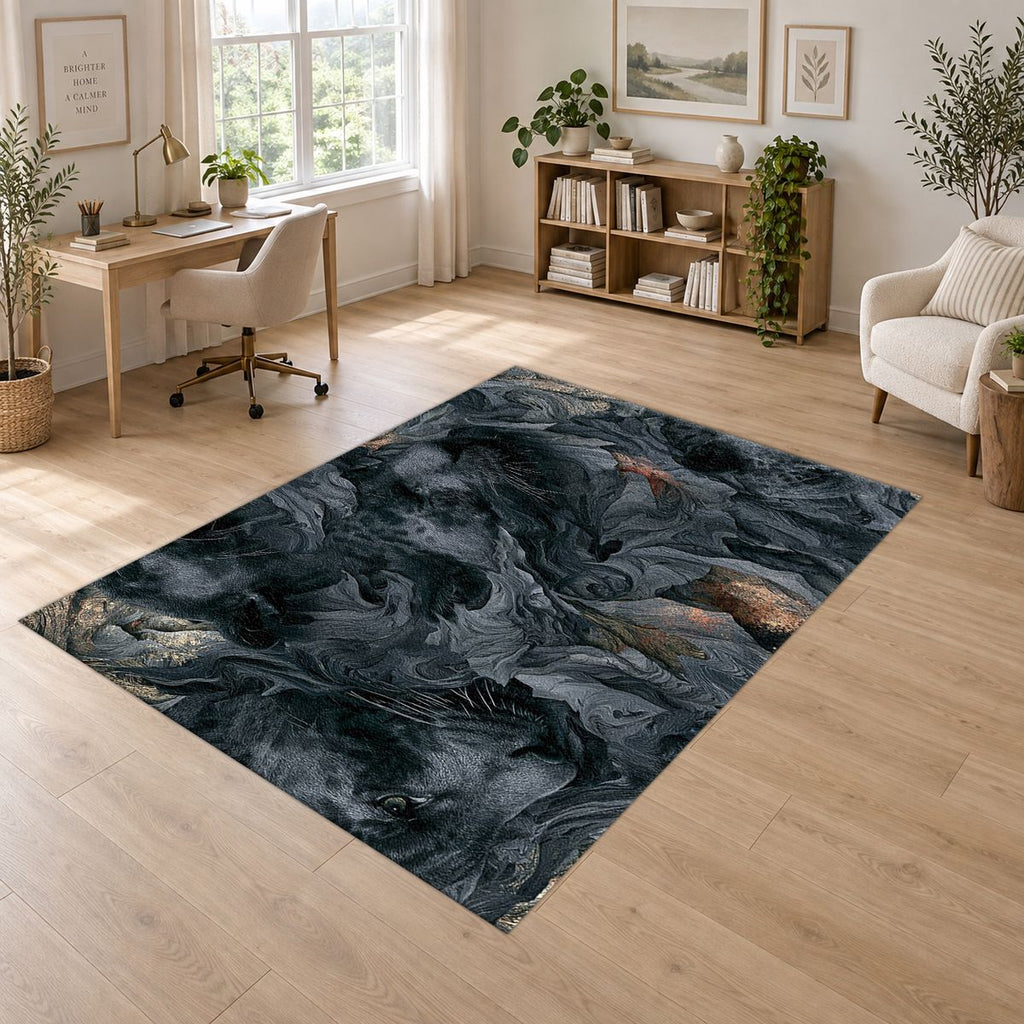 Charcoal Panther Abstract Texture printed area rug
