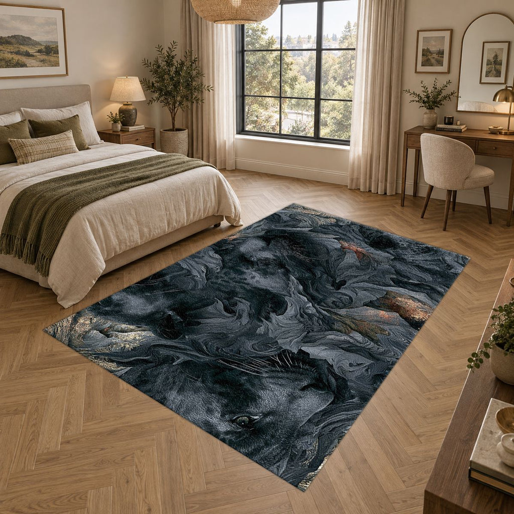 Charcoal Panther Abstract Texture printed area rug