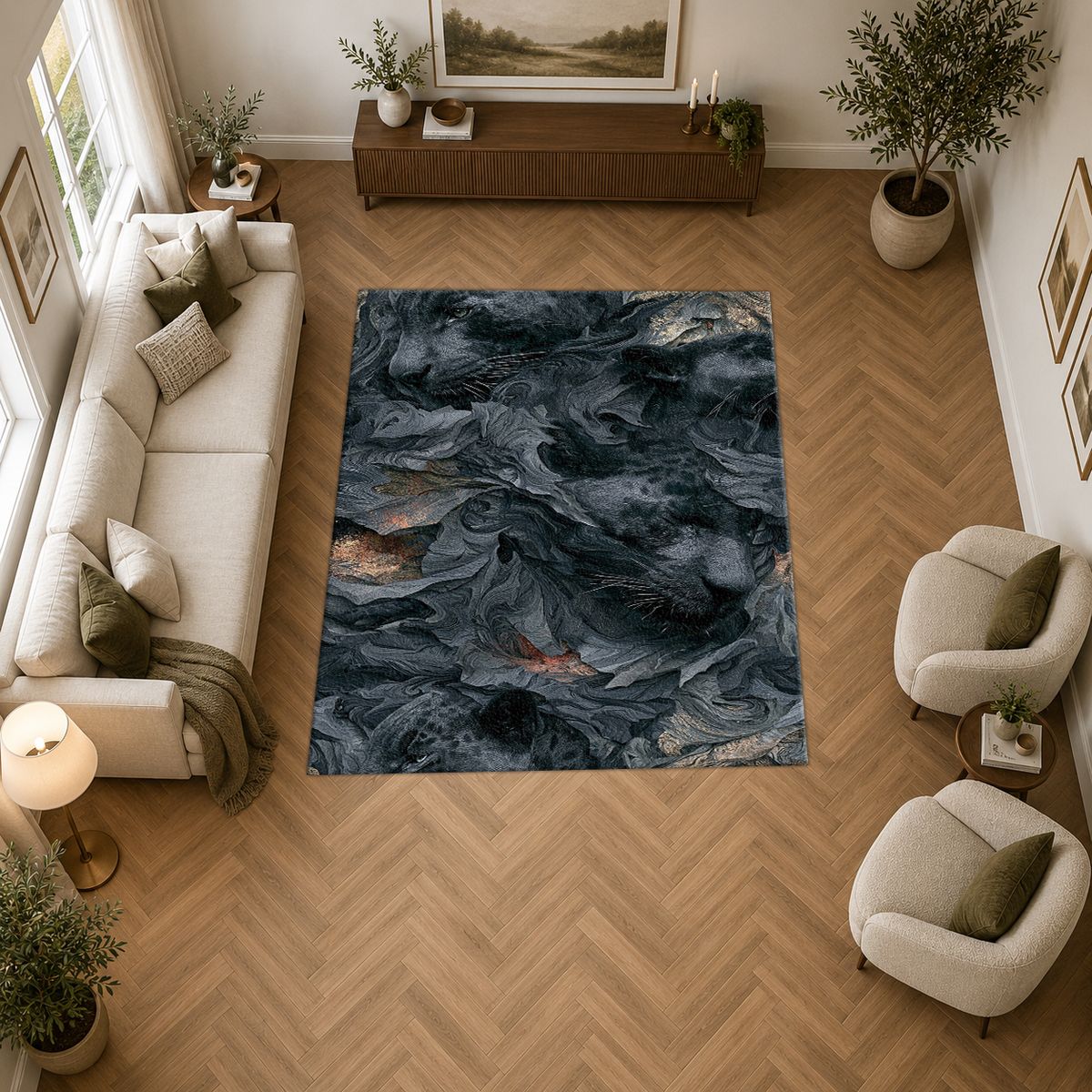 Charcoal Panther Abstract Texture printed area rug