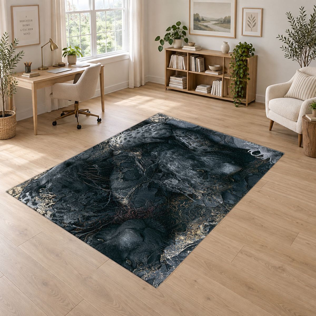 Black Leopard Shadow Abstract printed area rug