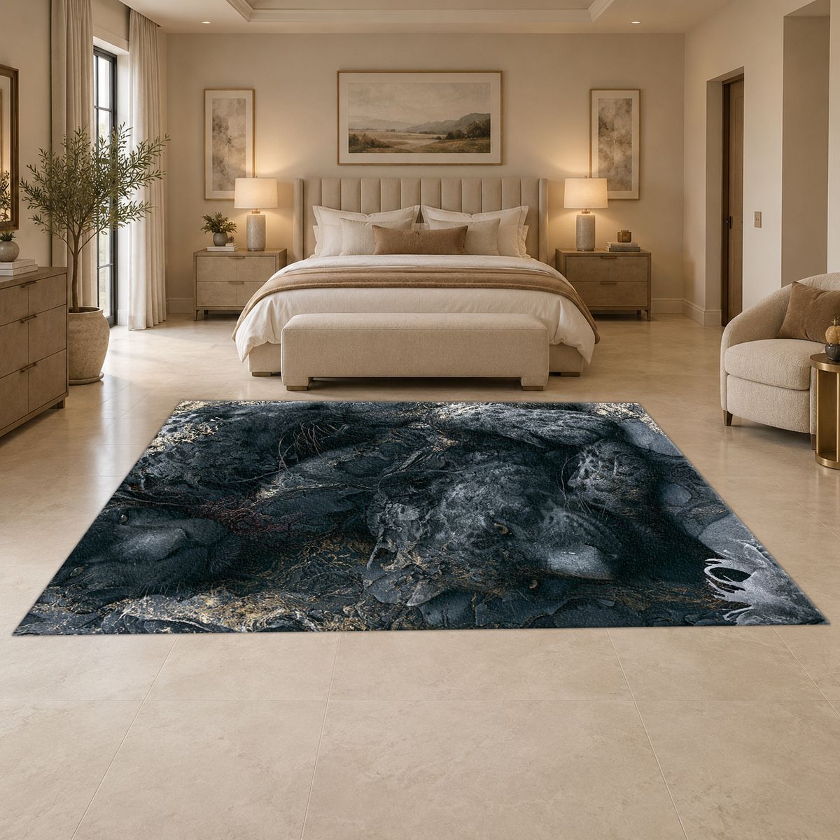 Black Leopard Shadow Abstract printed area rug