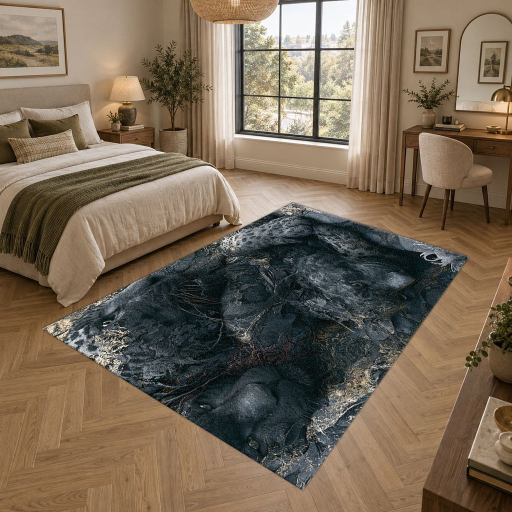 Black Leopard Shadow Abstract printed area rug