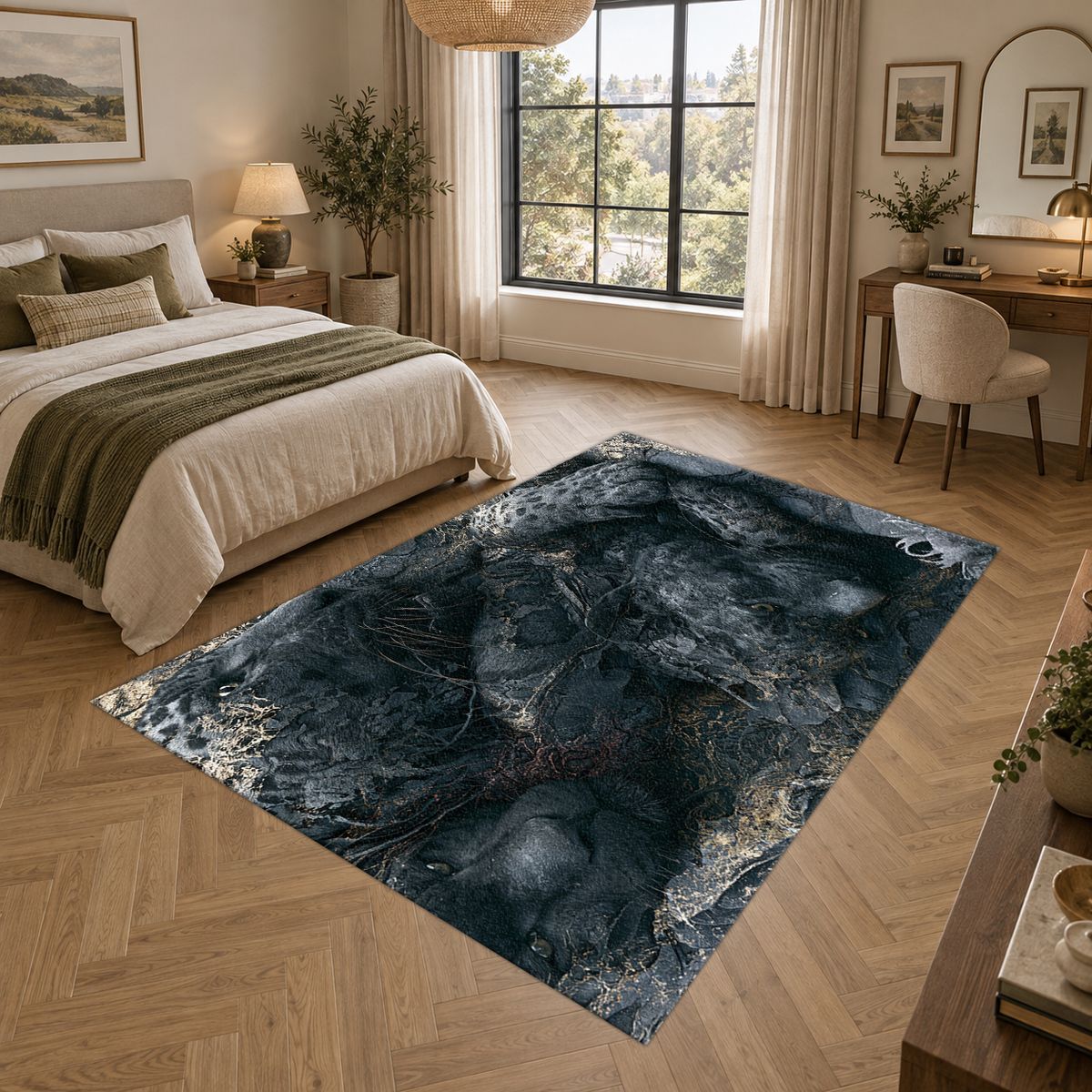 Black Leopard Shadow Abstract printed area rug