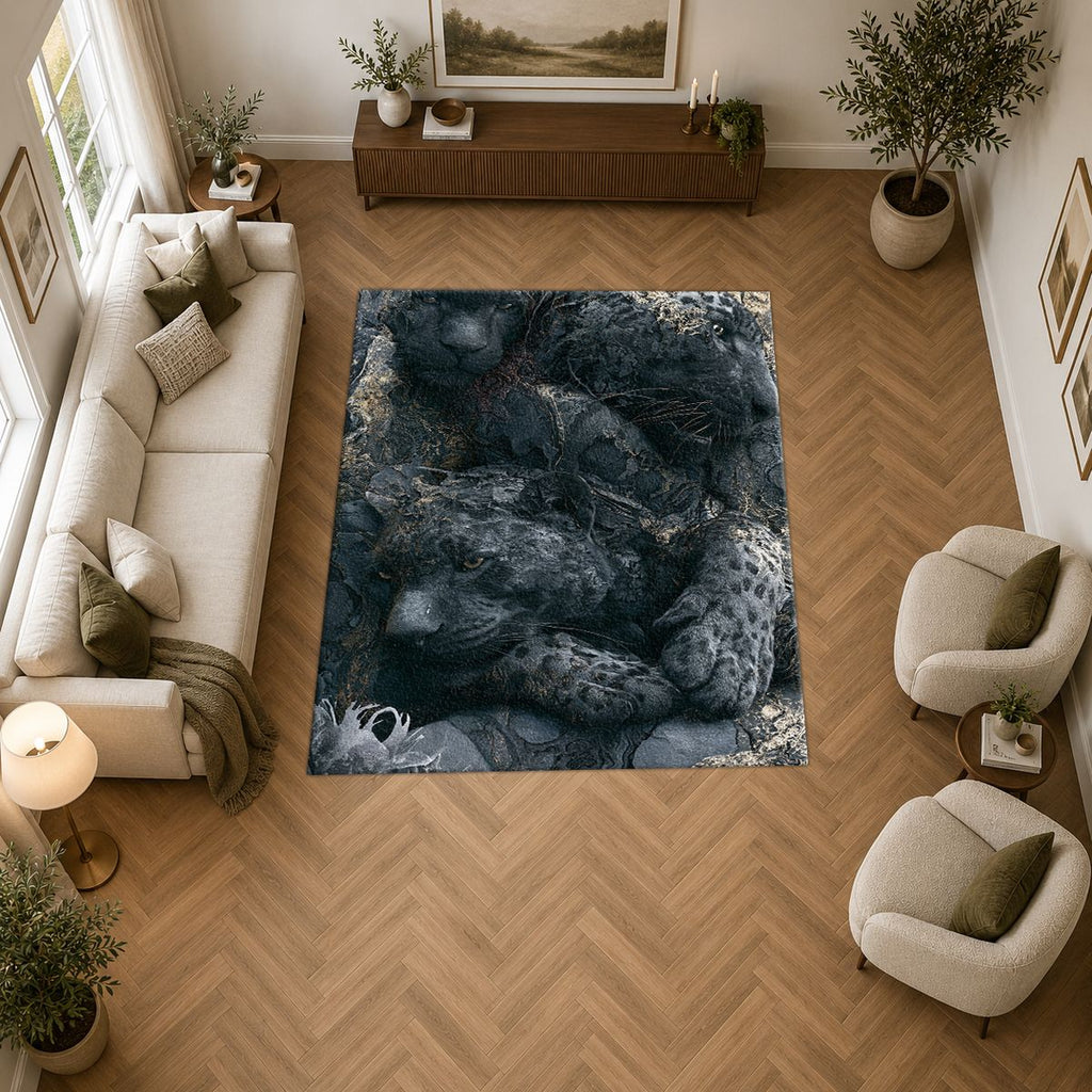 Black Leopard Shadow Abstract printed area rug
