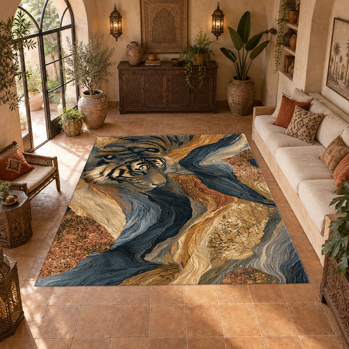 Tiger in Marble Swirls printed area rug