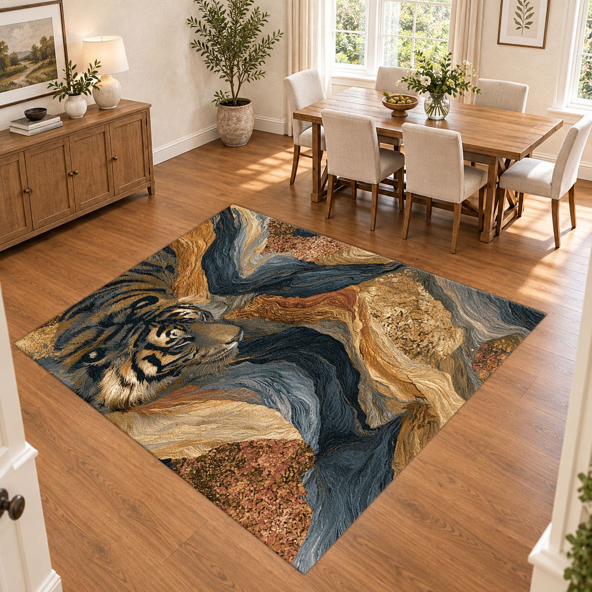 Tiger in Marble Swirls printed area rug