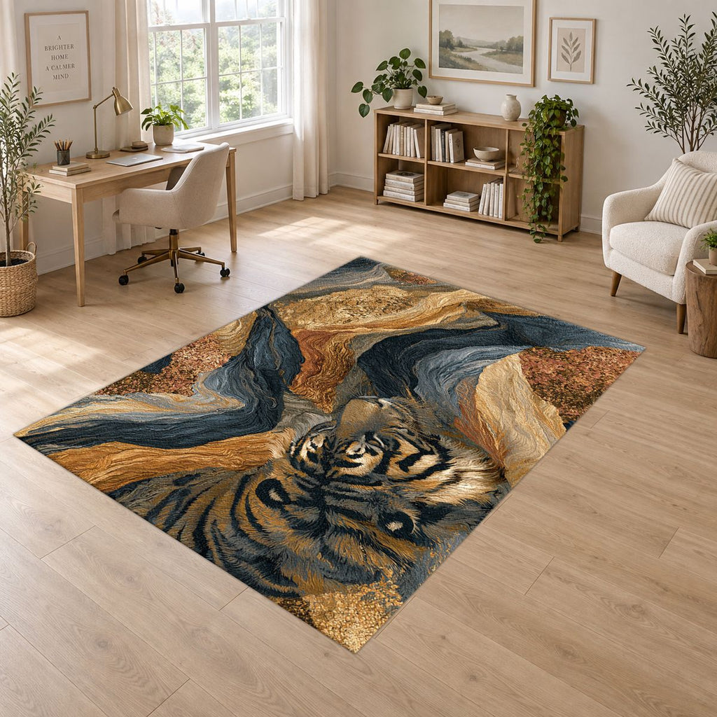 Tiger in Marble Swirls printed area rug