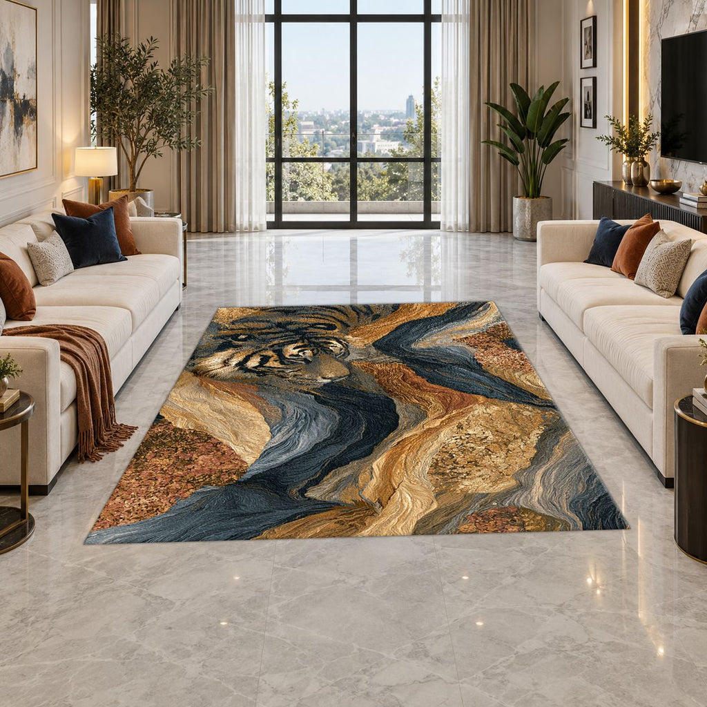 Tiger in Marble Swirls printed area rug