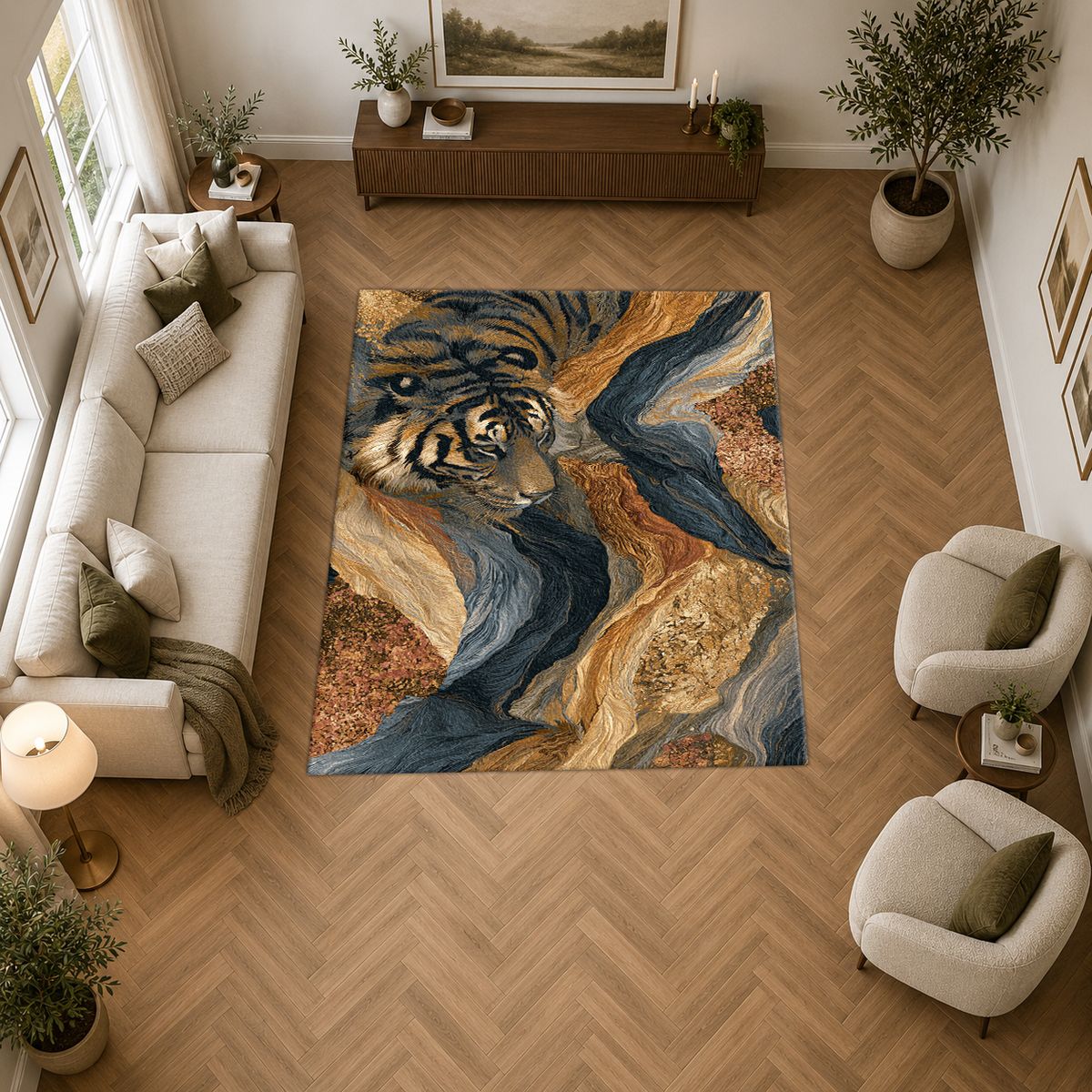 Tiger in Marble Swirls printed area rug