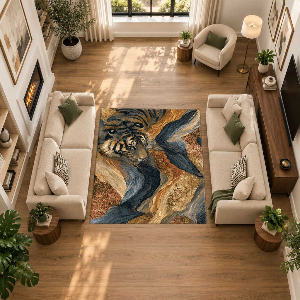 Tiger in Marble Swirls printed area rug