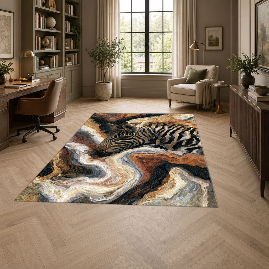 Zebra in Cream Marble Swirls printed area rug