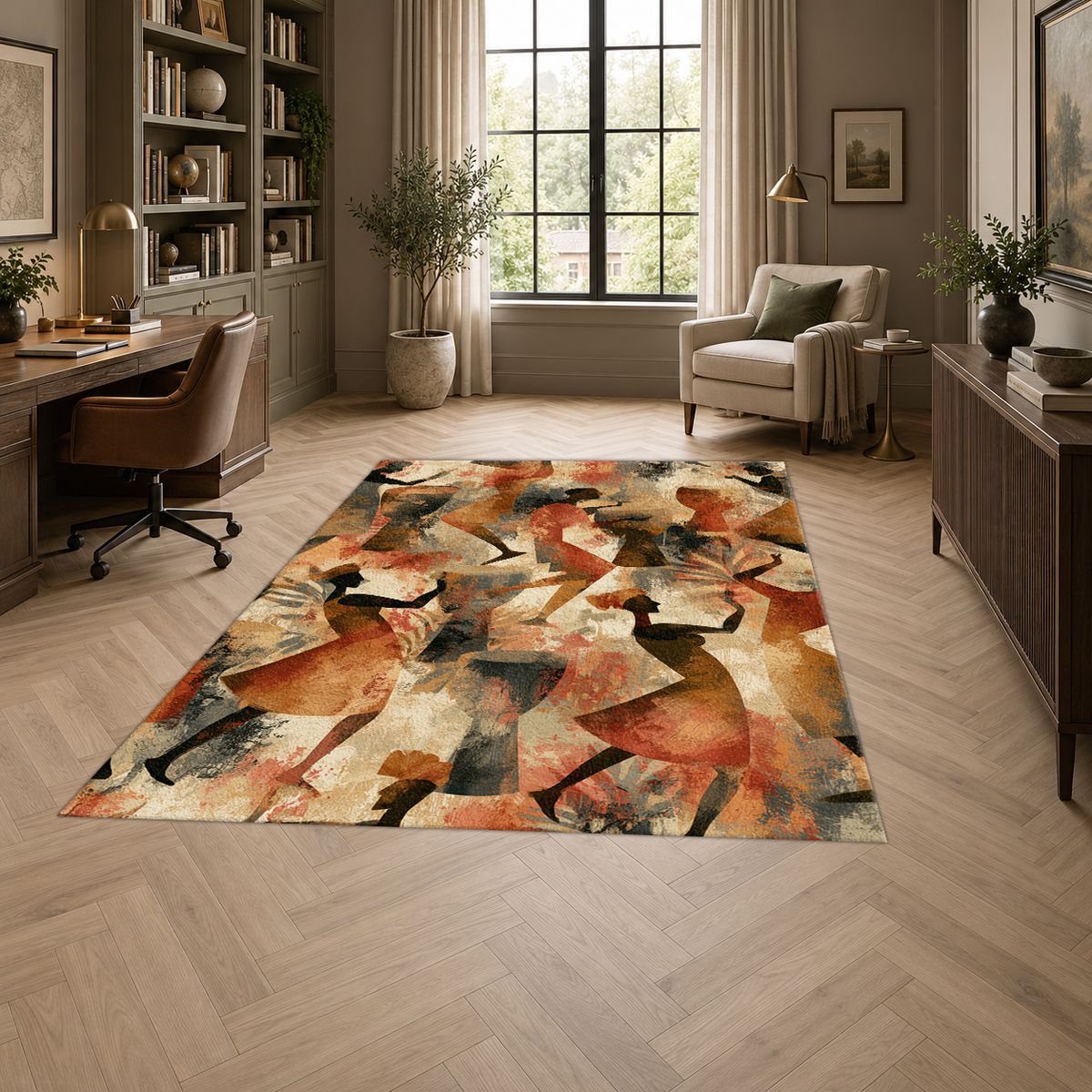 African Dancers Abstract Collage printed area rug