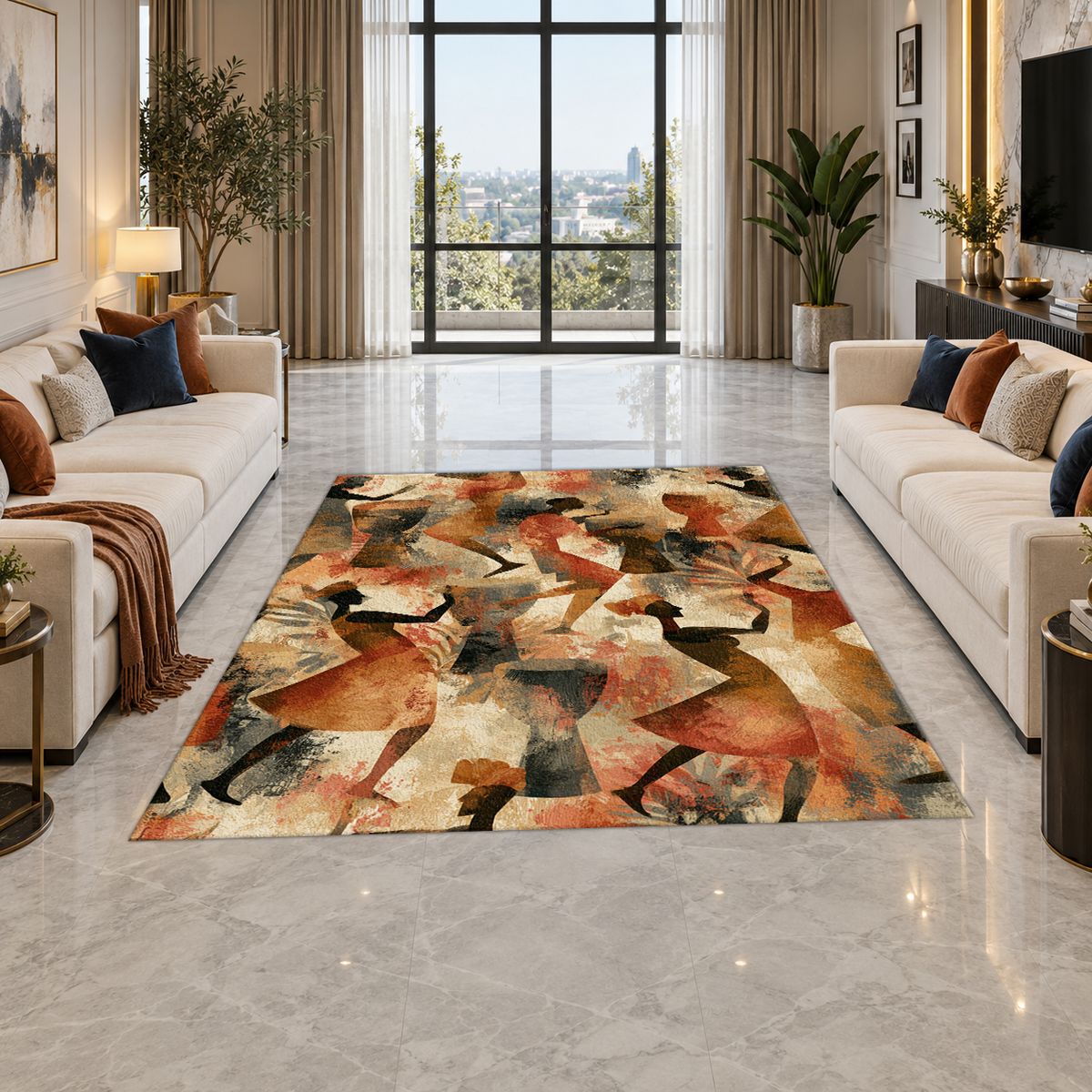 African Dancers Abstract Collage printed area rug