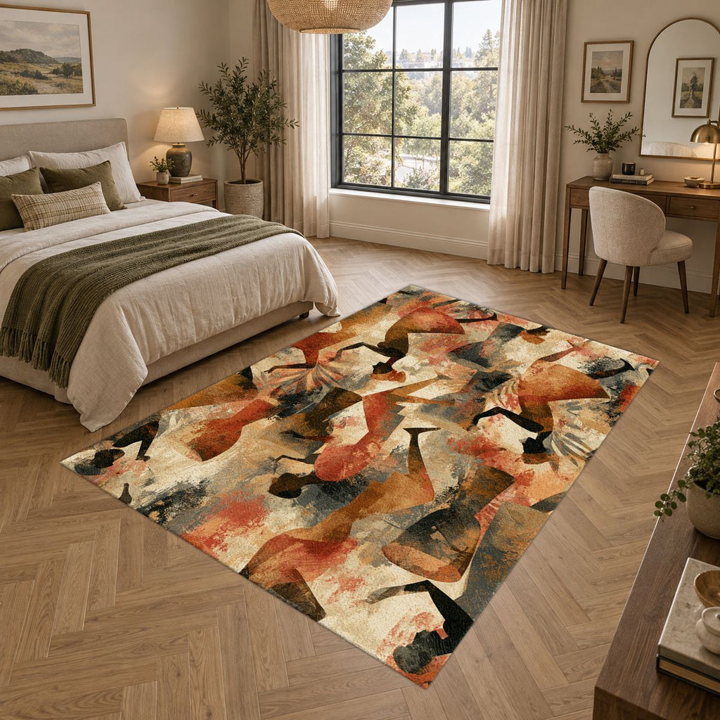 African Dancers Abstract Collage printed area rug