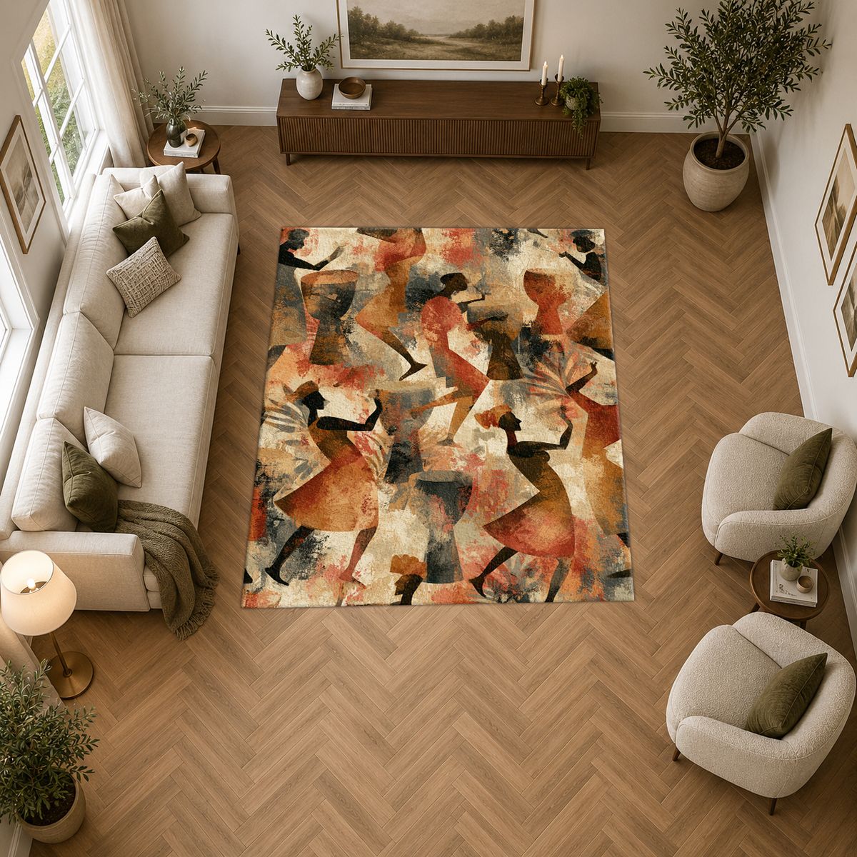 African Dancers Abstract Collage printed area rug