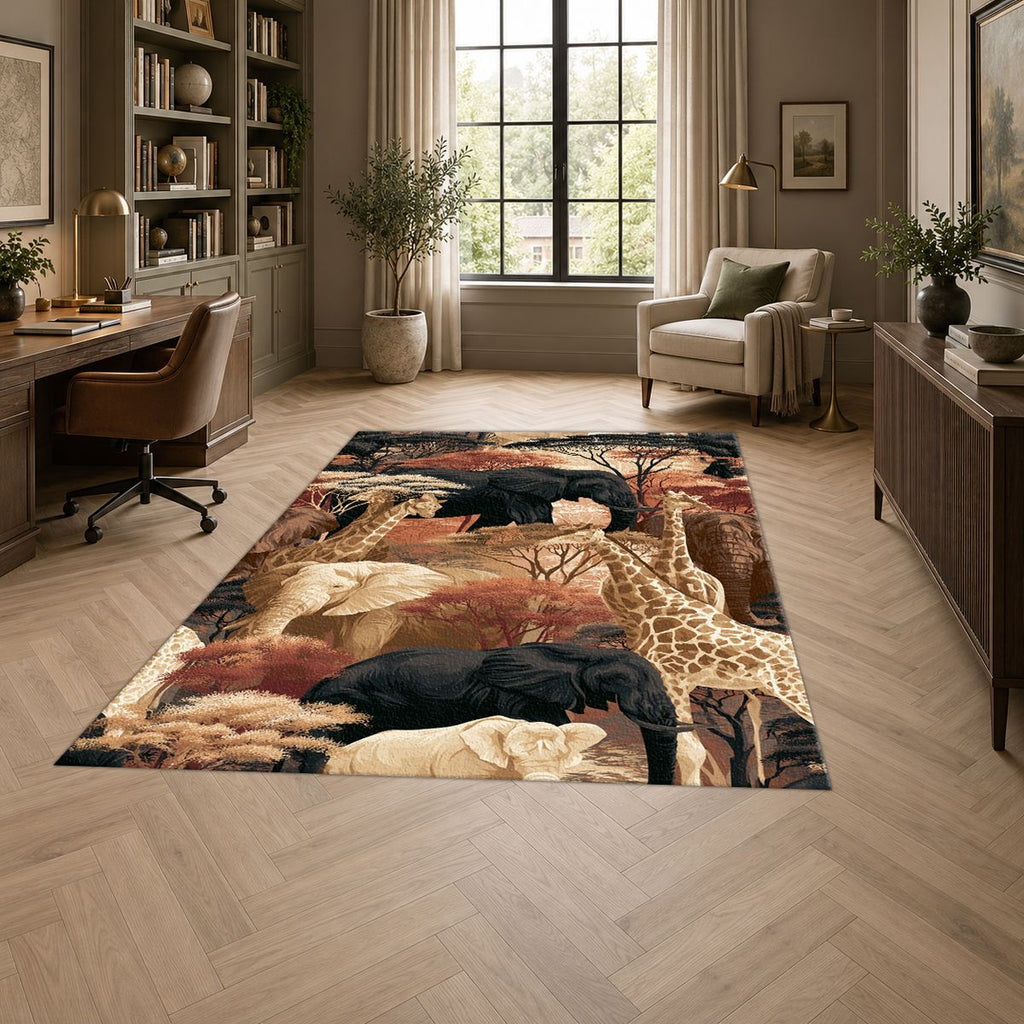 African Safari Wildlife Scene printed area rug