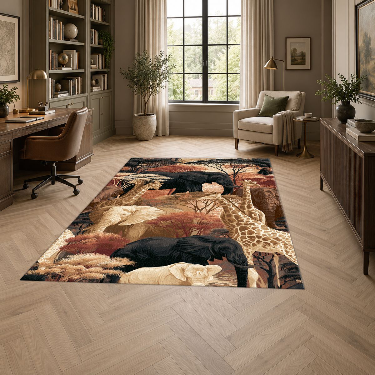 African Safari Wildlife Scene printed area rug