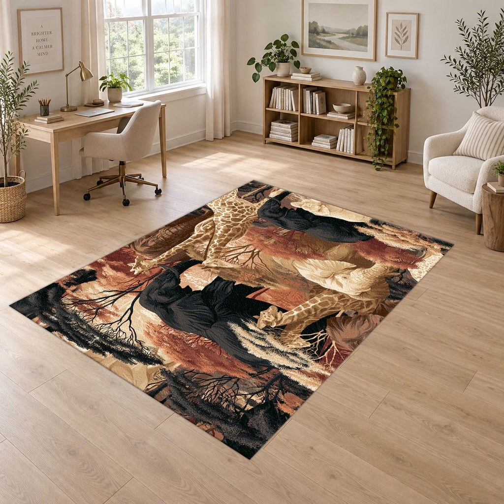 African Safari Wildlife Scene printed area rug