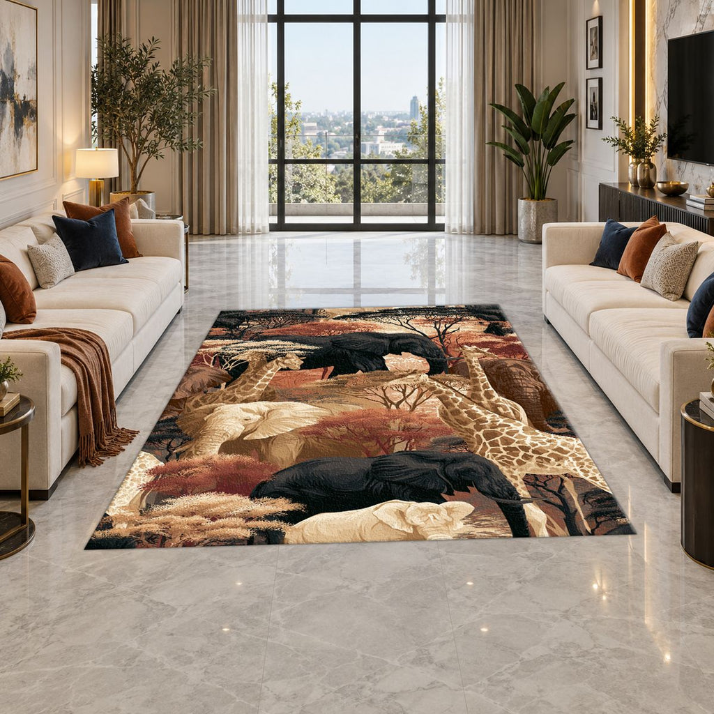 African Safari Wildlife Scene printed area rug