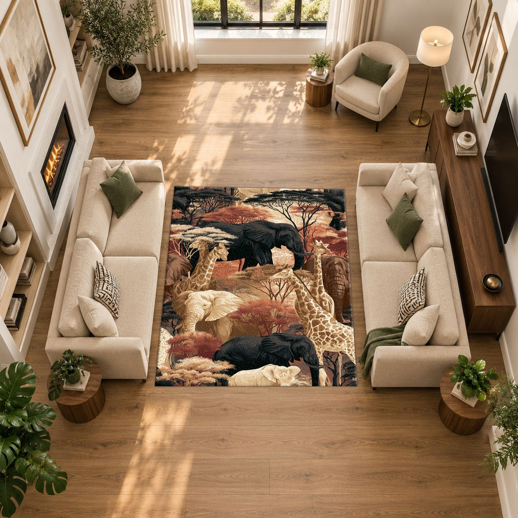 African Safari Wildlife Scene printed area rug