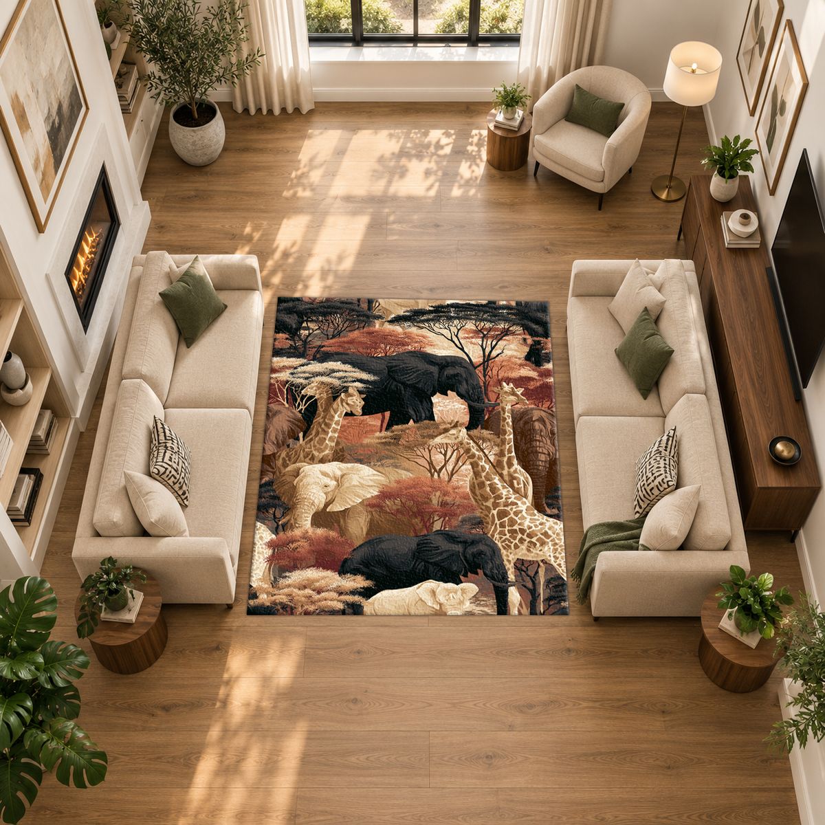 African Safari Wildlife Scene printed area rug