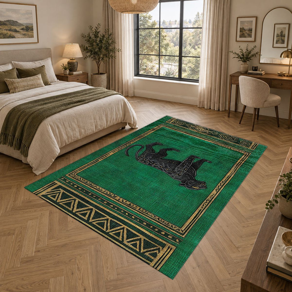 Emerald Black Panther Art Deco printed area rug