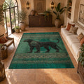 Green Panther Tribal Border printed area rug