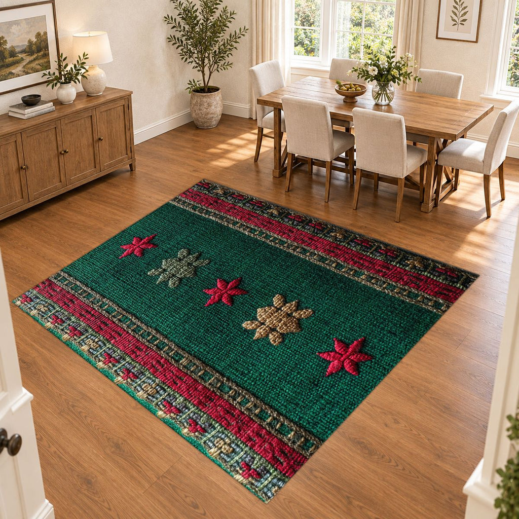 Green and Red Floral Embroidered Runner printed area rug