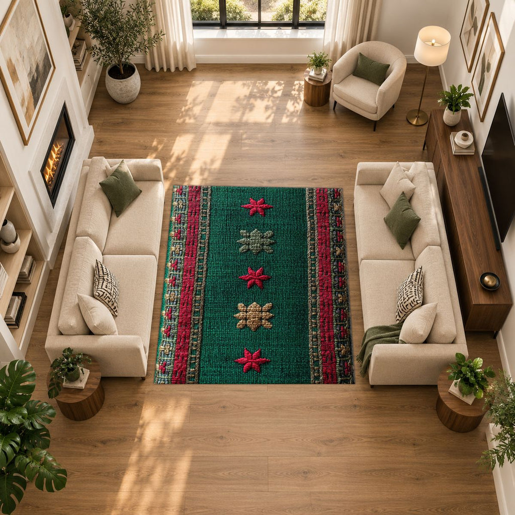Green and Red Floral Embroidered Runner printed area rug