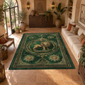 Emerald Lion Crest Medallion printed area rug
