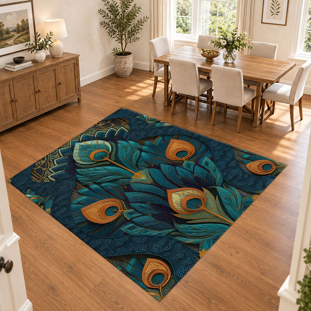 Peacock Feather Art Nouveau printed area rug