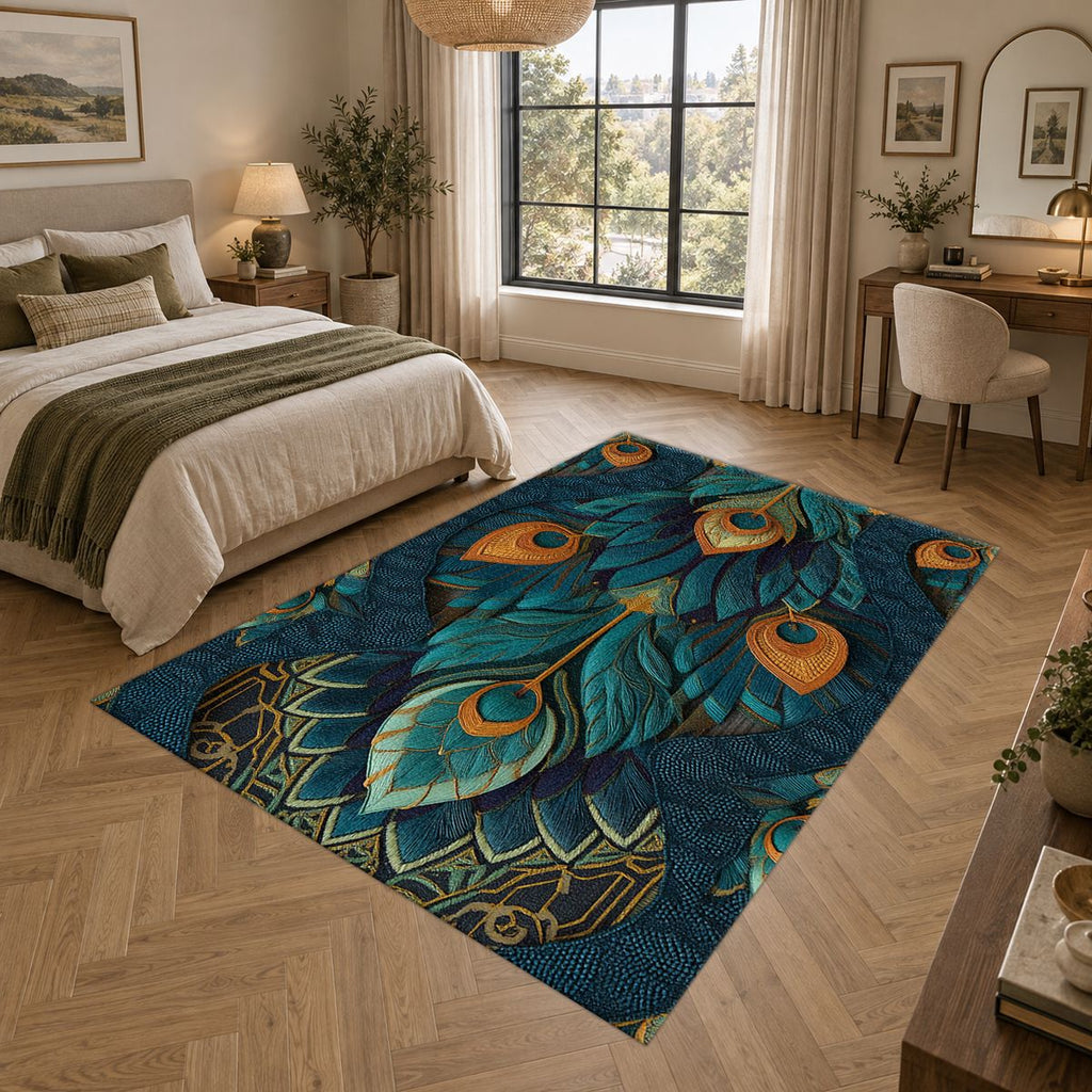 Peacock Feather Art Nouveau printed area rug
