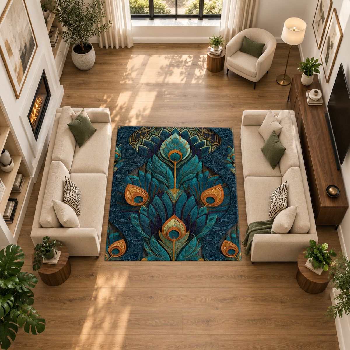 Peacock Feather Art Nouveau printed area rug